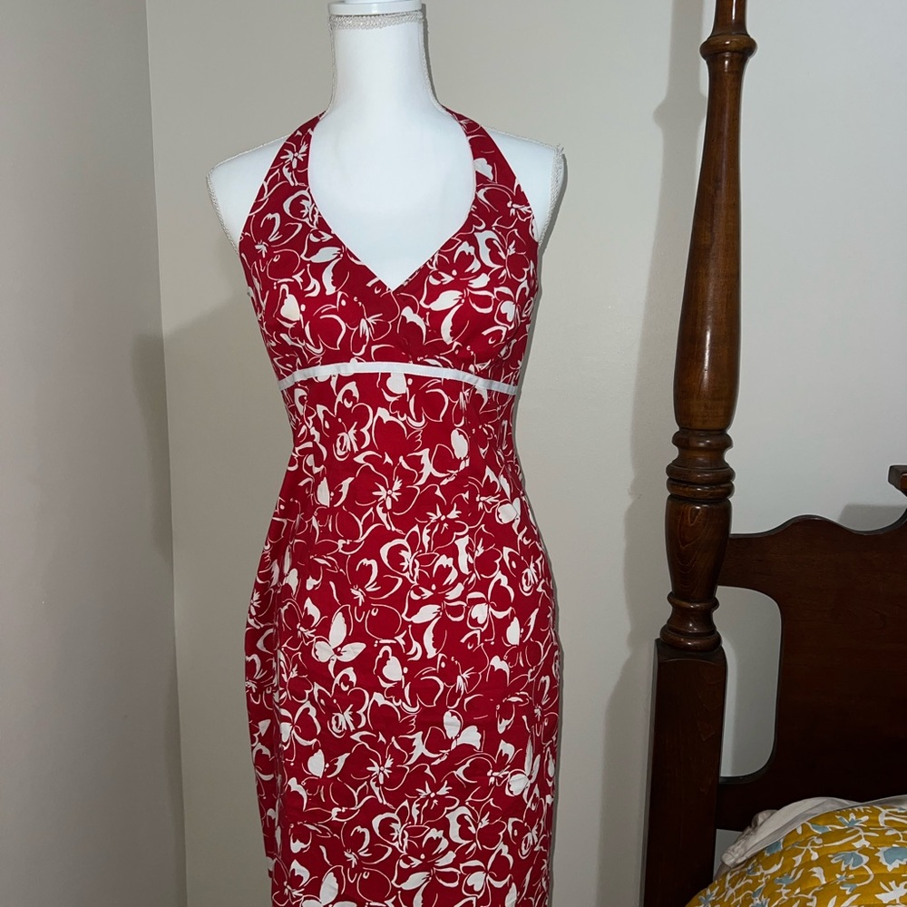 CDC Red and White Backless Halter Dress